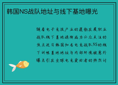韩国NS战队地址与线下基地曝光