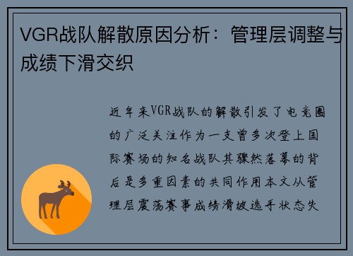 VGR战队解散原因分析：管理层调整与成绩下滑交织